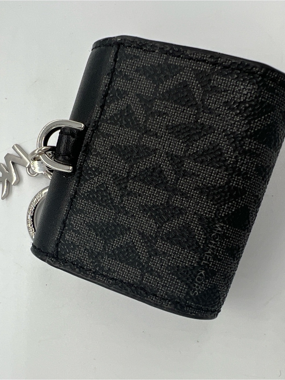 Michael Kors Black Logo Key/Accessory Pouch AirPod case with MK Charm - Picture 3 of 3